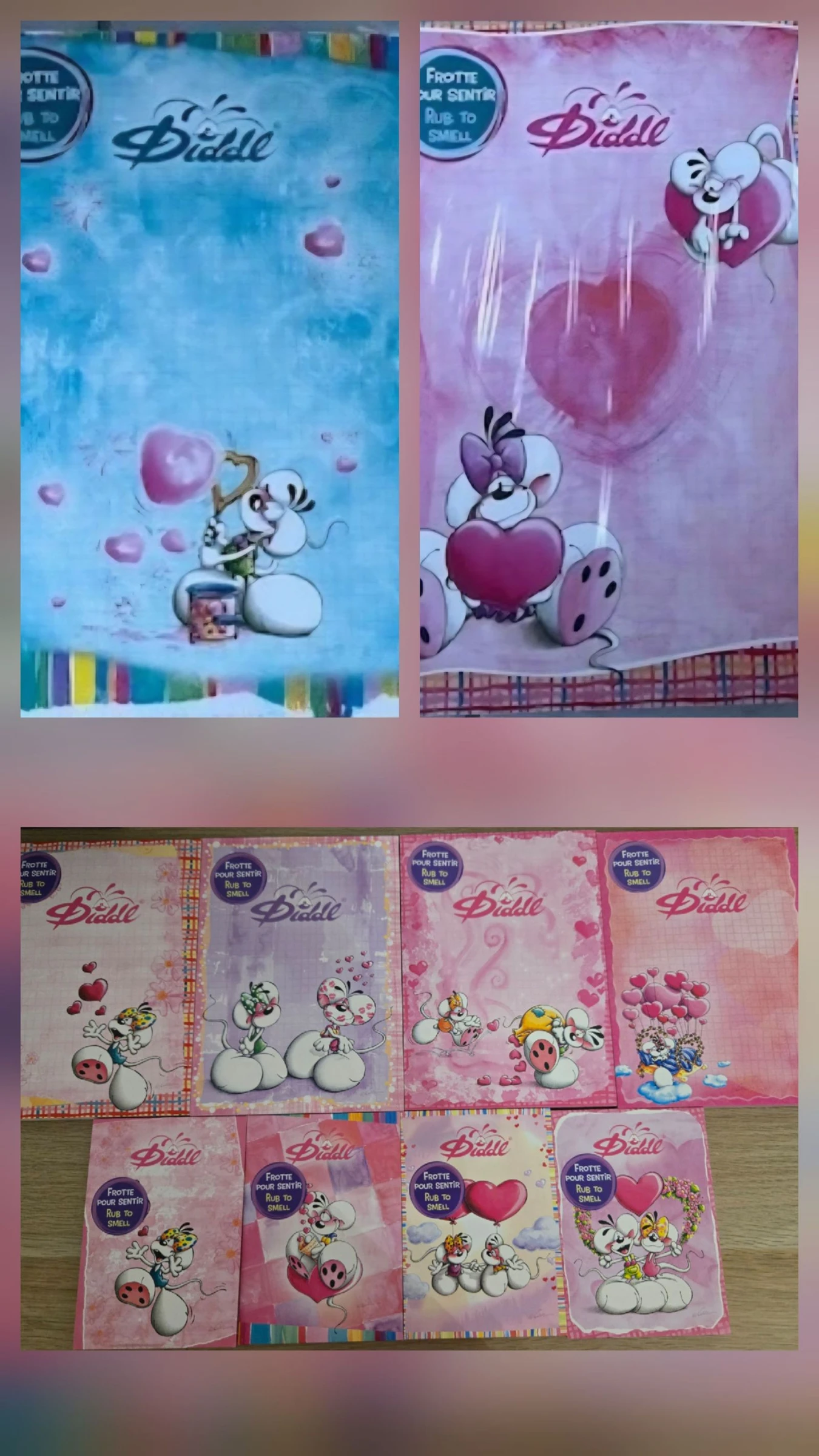 Lot de 10 feuilles Diddl collection cœurs/love
